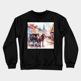 Artist illustration of an idealist town from the horse and buggy days. Crewneck Sweatshirt